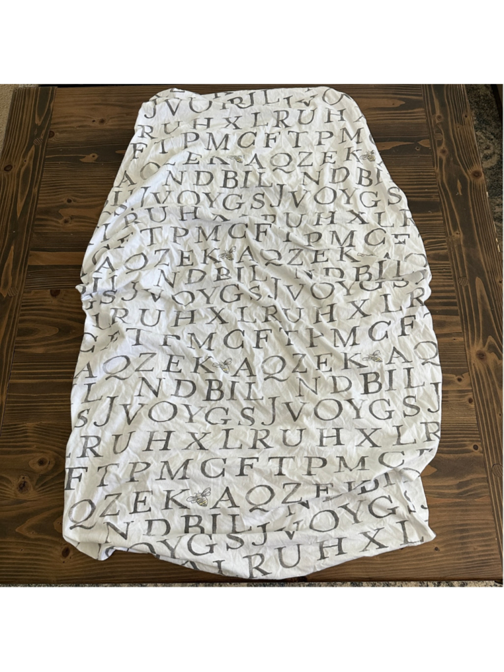 Burt's Bees Baby Organic Cotton Crib Sheet White Gray Alphabet Bee Print